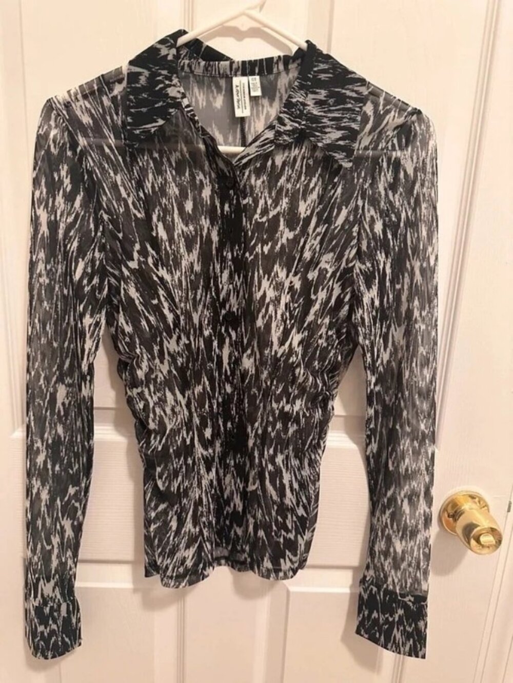 & Other Stories Black White Print Mesh Shirt – XS